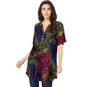 Roaman's Blouse Women's Plus Size 34W Colorfull Angelina Tunic Summer Butterfly